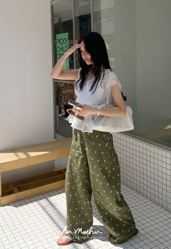 滿版印花車線長褲
